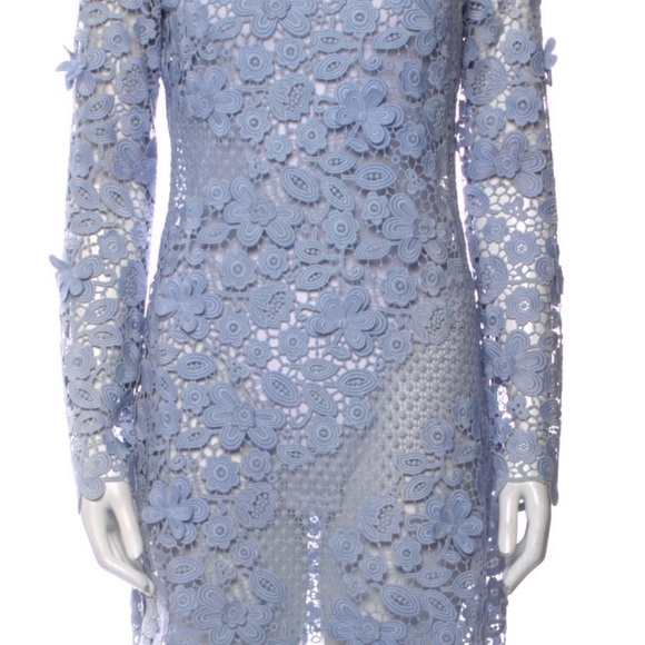 Self-Portrait Shift Dress Blue Lace Pattern Embroidered Accent - Picture 4 of 6